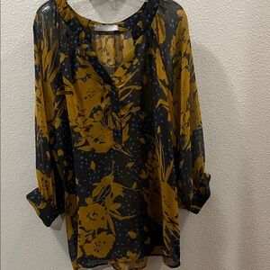 Floral Sheer Women's Top - Black and Gold